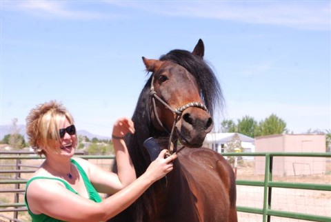 Lokie with volunteer